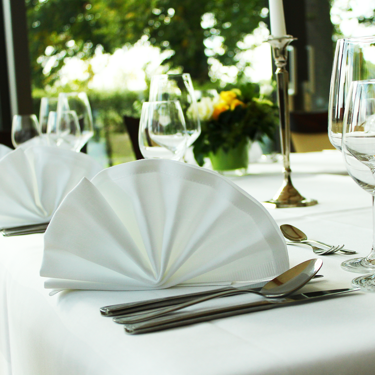 10 cloth napkins, Sara, white, with satin band, 50x50