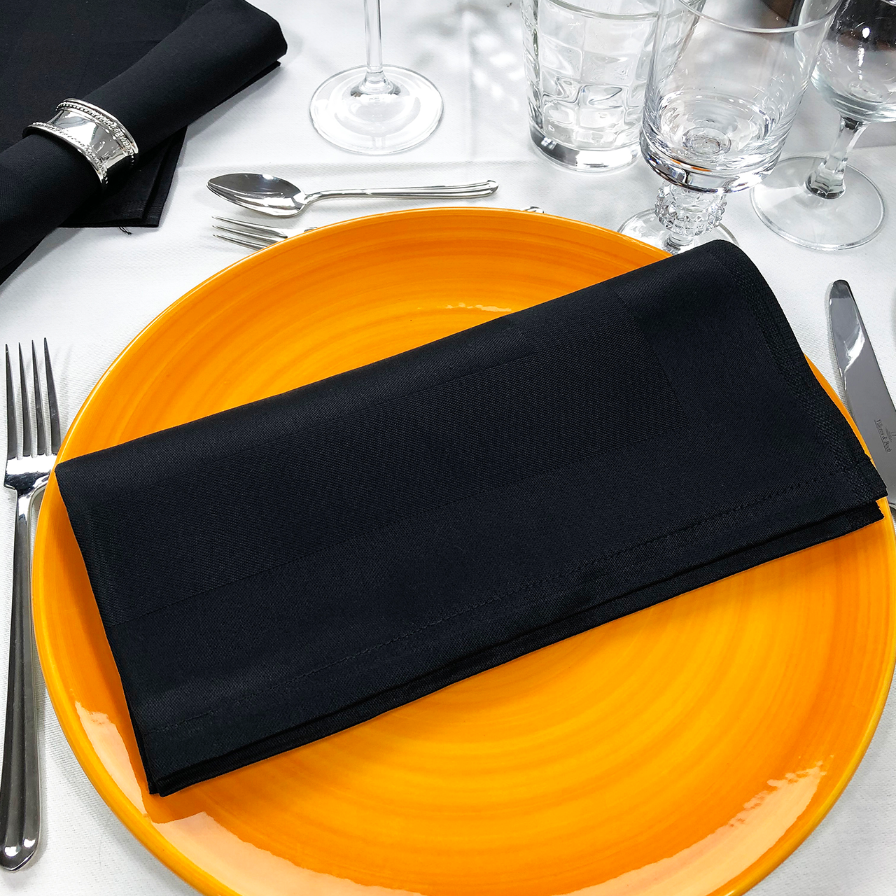 Cloth napkins black  with satin band