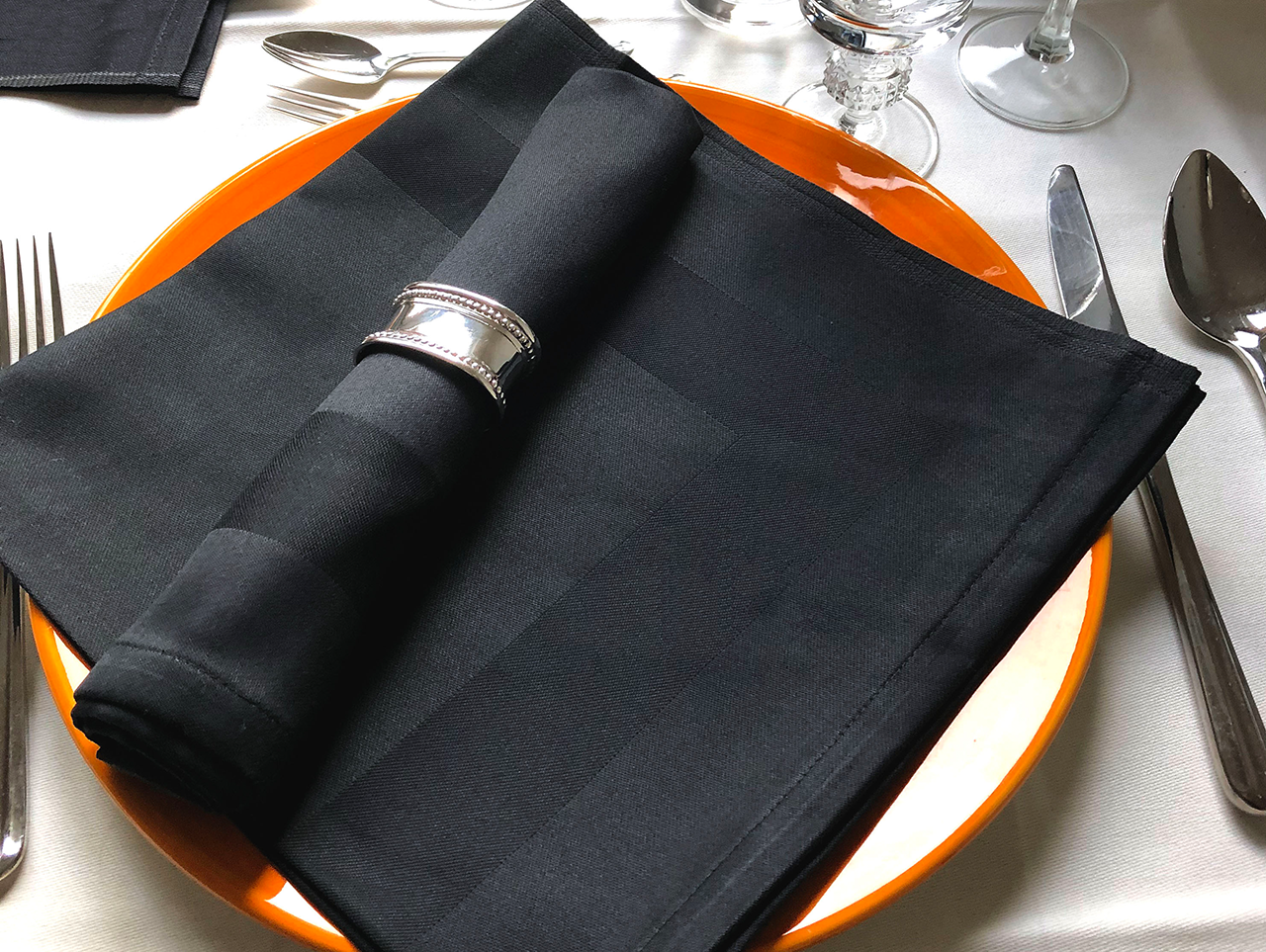 Cloth napkins black  with satin band