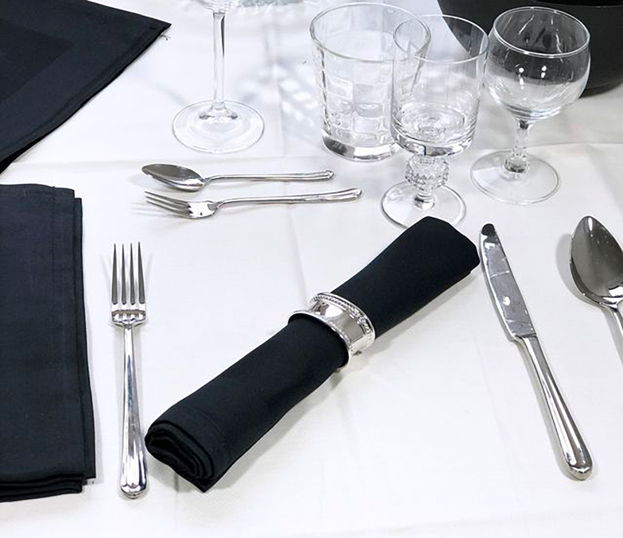 Cloth napkins black  with satin band